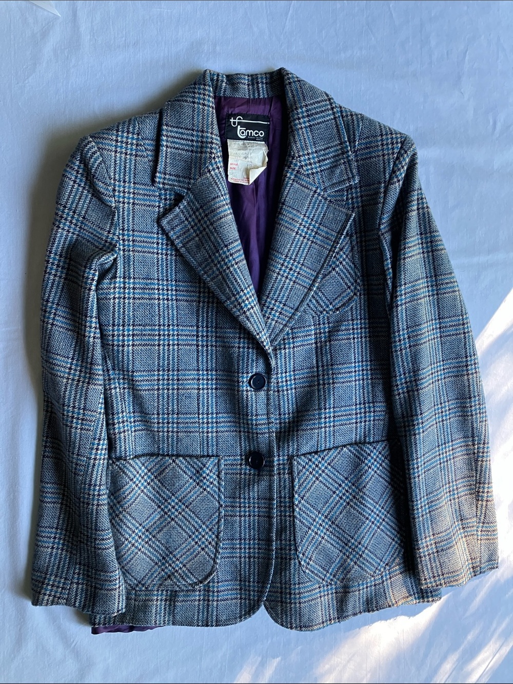 Vintage Blazer plaid Wool Blend retro 70s tamco fashion ltd made in Canada